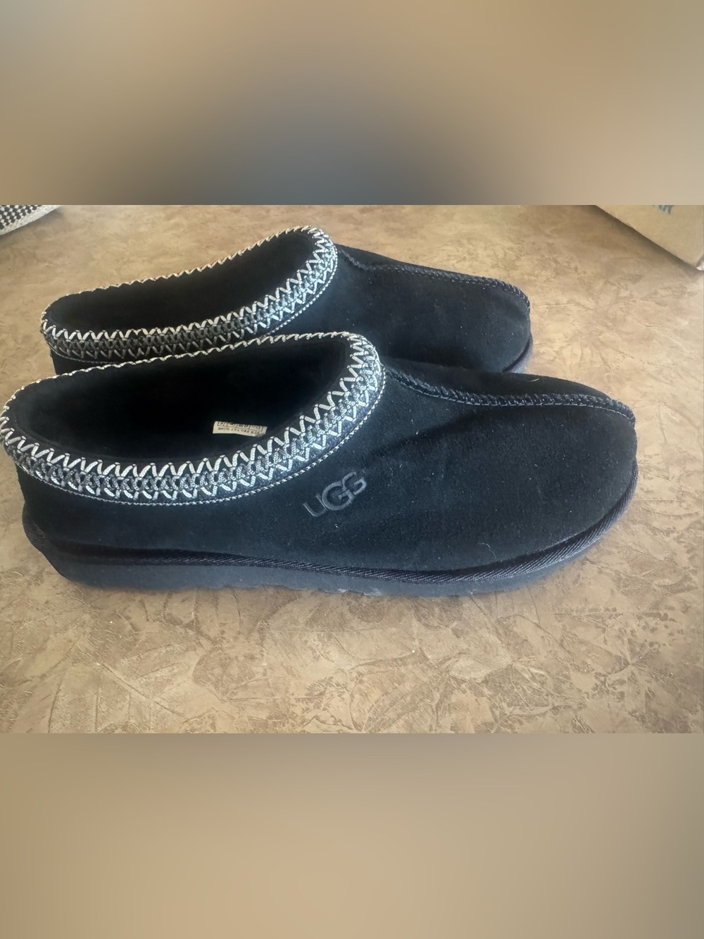 UGG Men’s Black Suede Slip-On Loafers with Contrast Stitching